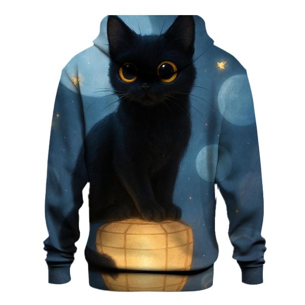 Moonlit Lantern Guardian Cat printed hoodies