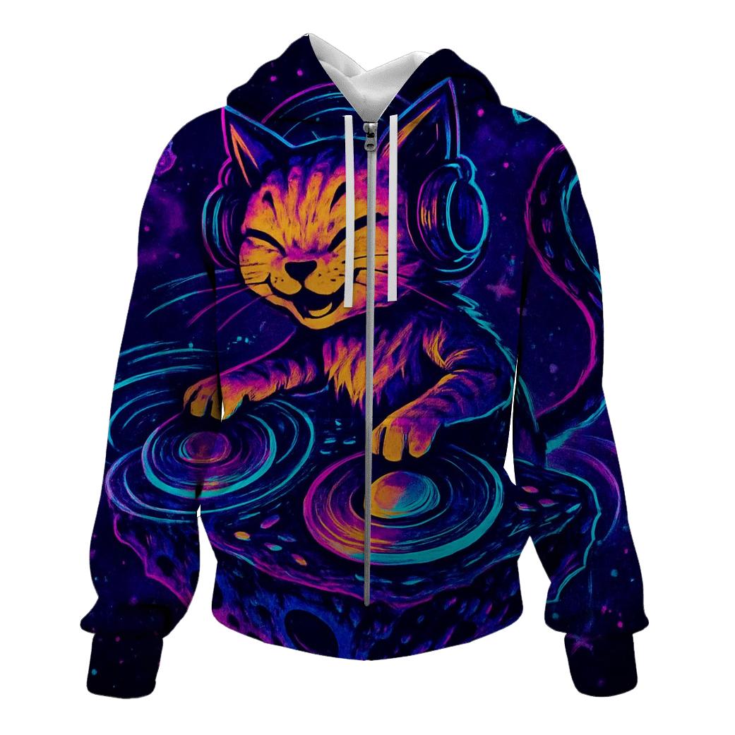 Galactic DJ Cat Eclipse heavyweight hoodies