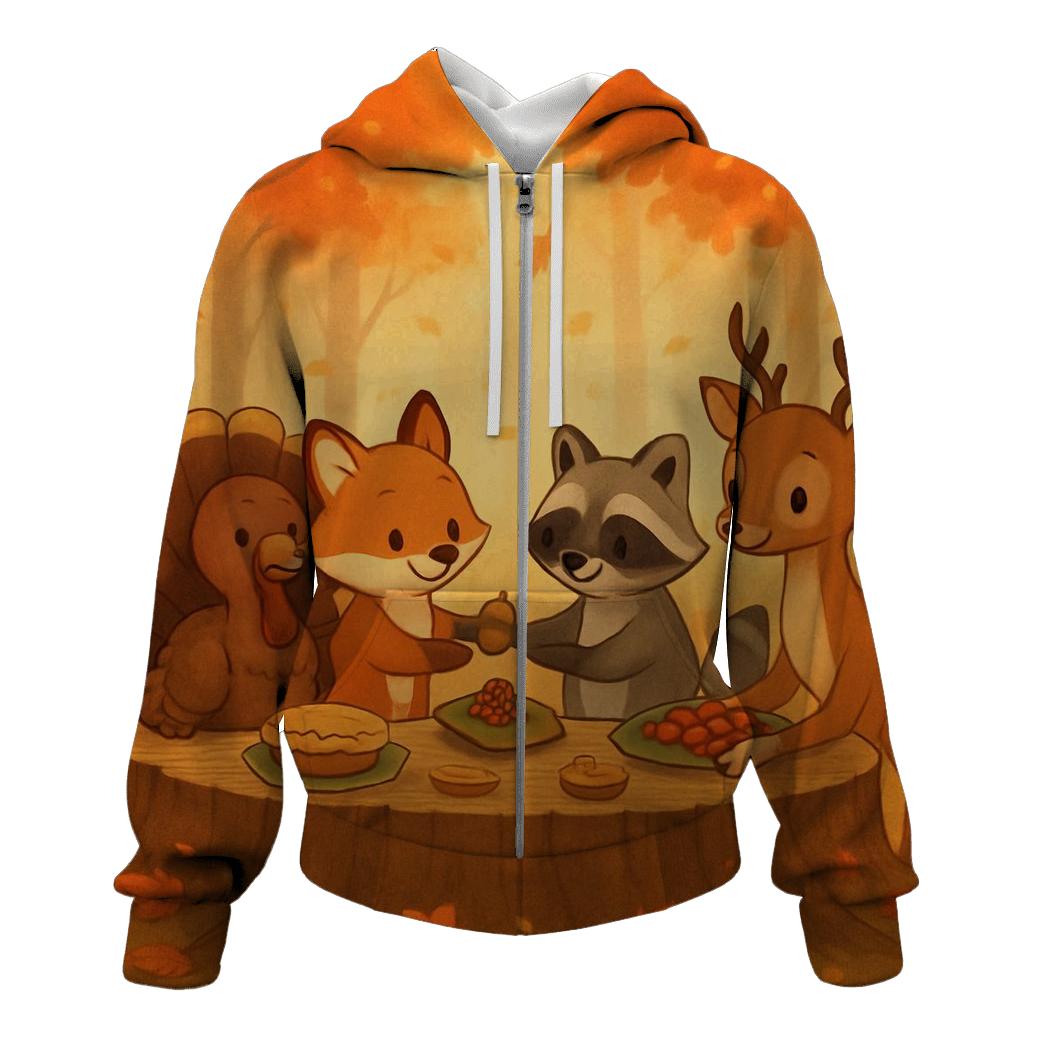 Woodland Friends Thanksgiving Feast graphic hoodies