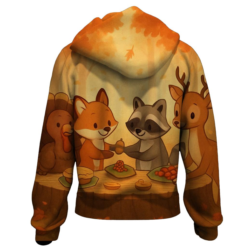 Woodland Friends Thanksgiving Feast graphic hoodies
