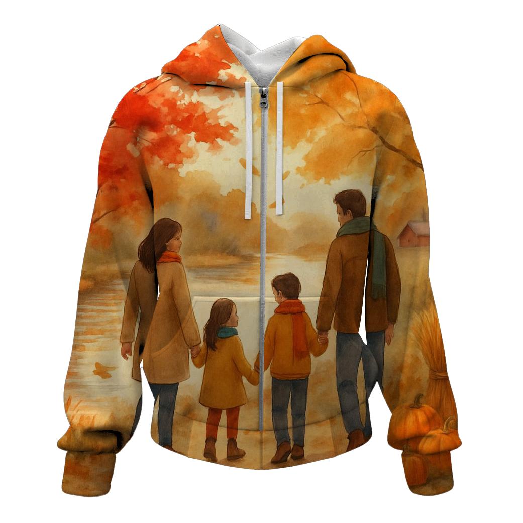 Autumn River Gratitude Walk printed hoodies