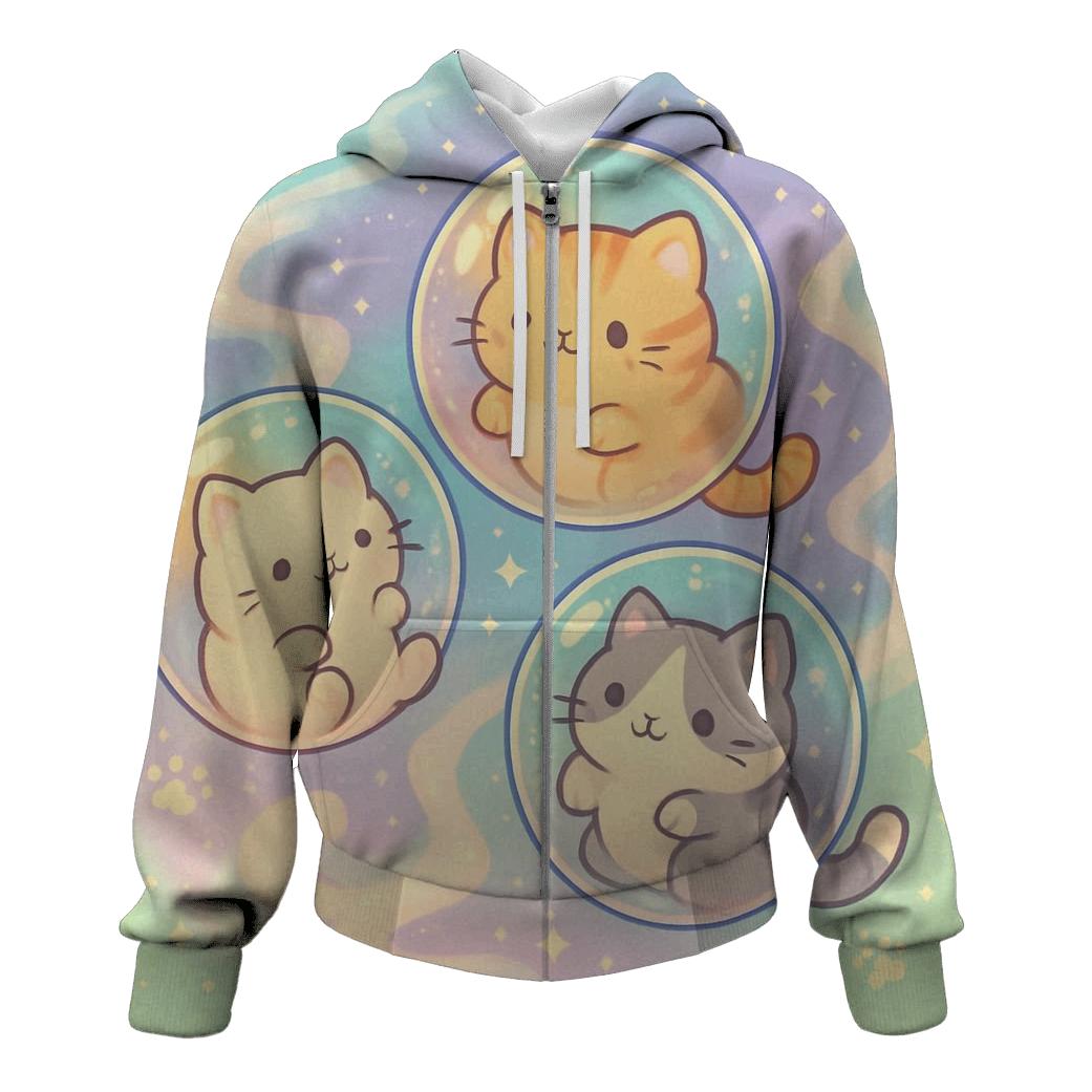 Cosmic Bubble Tea Kittens printed hoodies