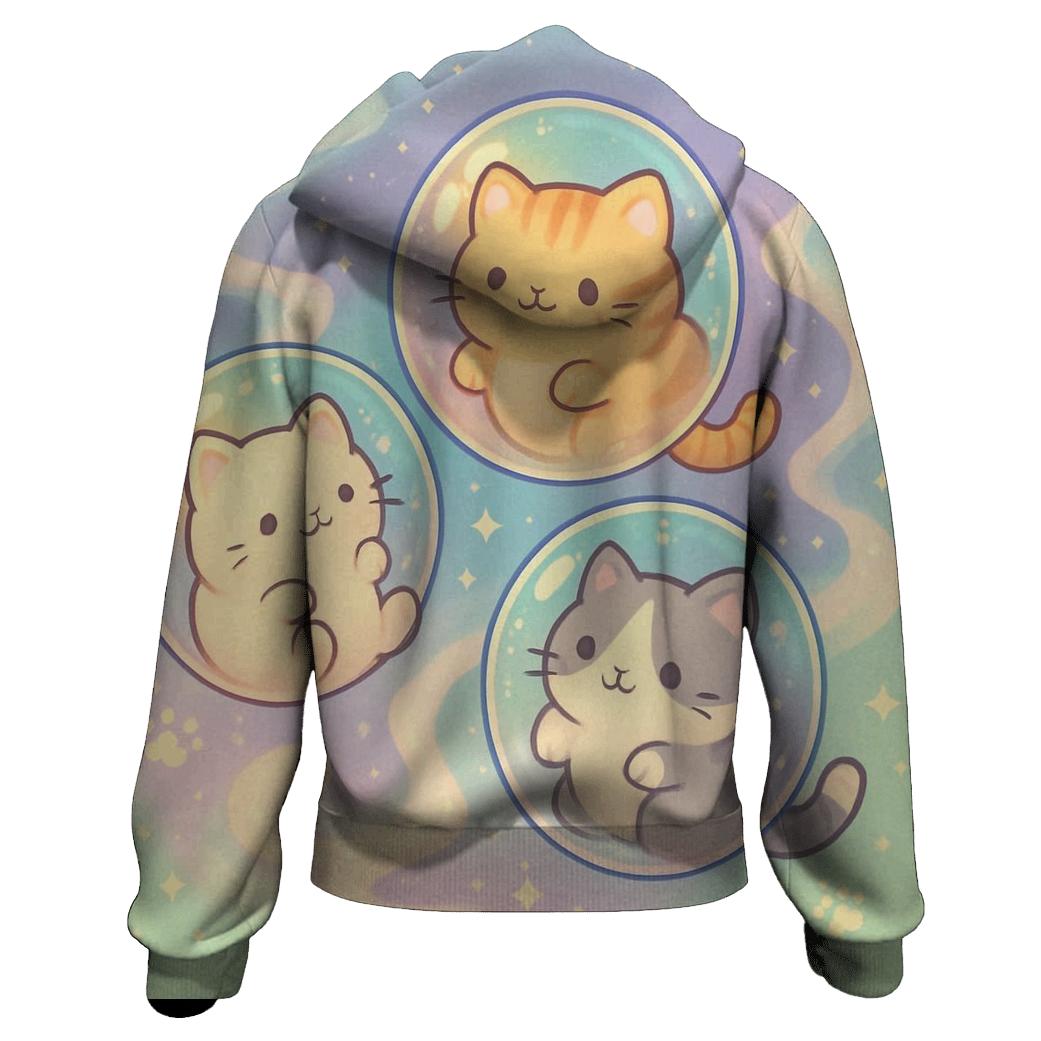 Cosmic Bubble Tea Kittens printed hoodies