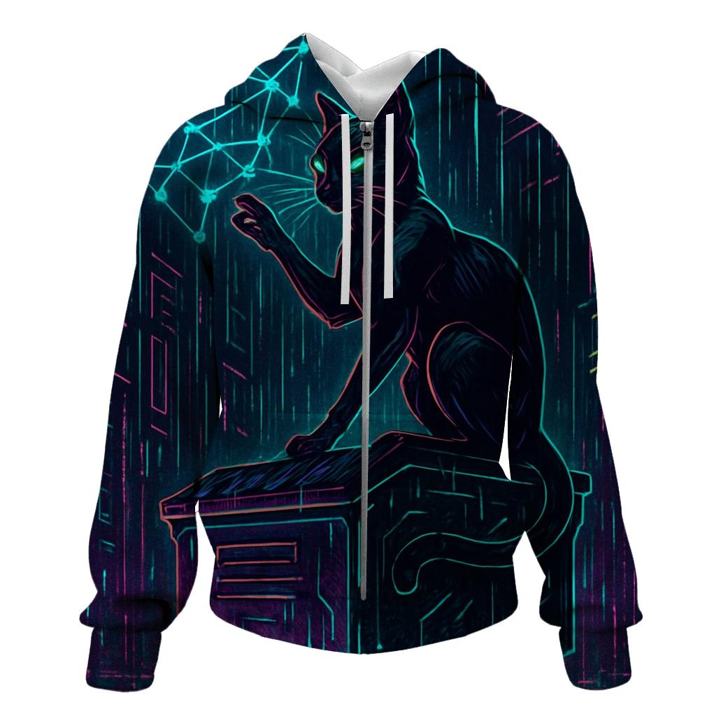 Cyber Alley Star Hacker Cat lightweight hoodies
