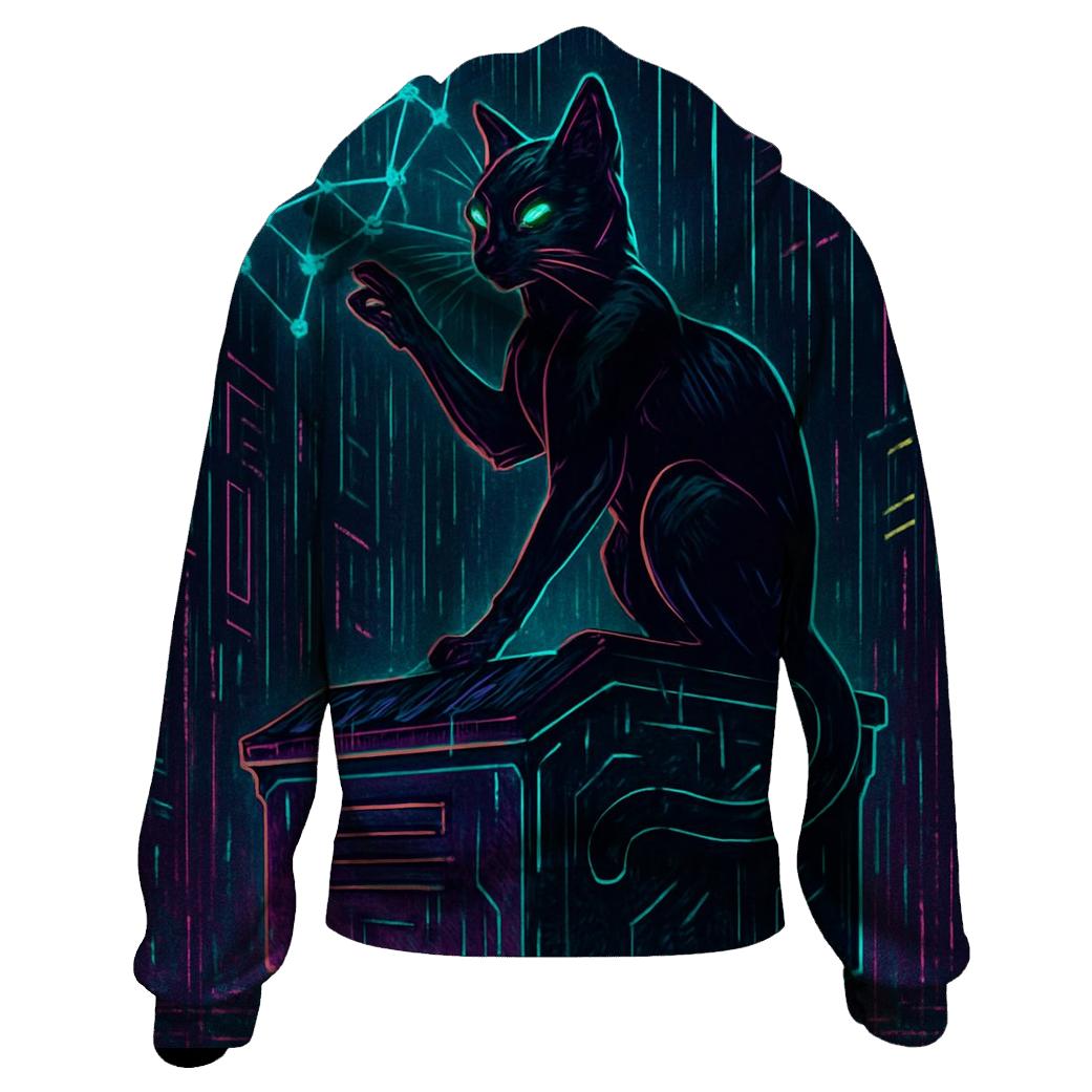 Cyber Alley Star Hacker Cat lightweight hoodies