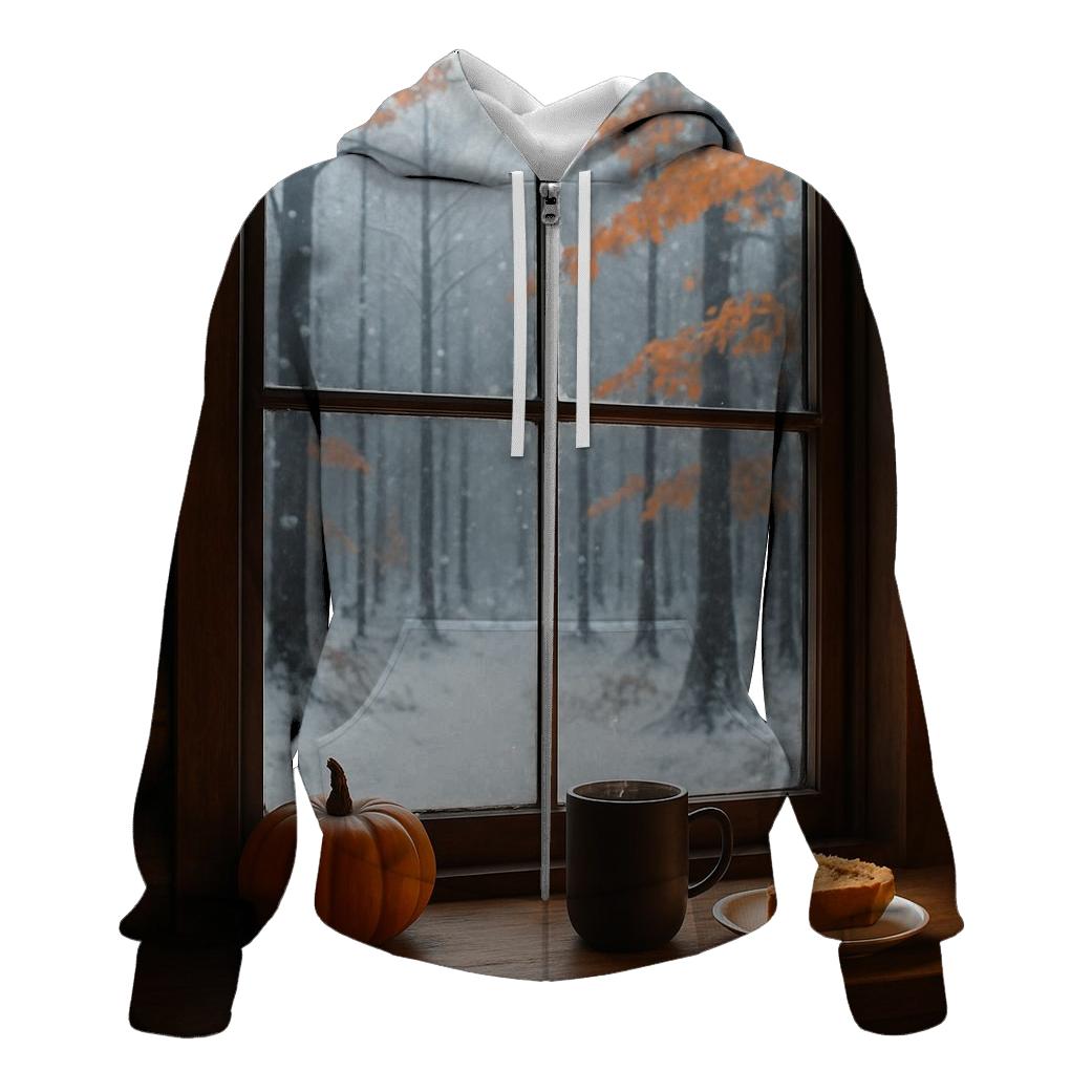 Cozy Cabin Window Thanksgiving View graphic hoodies