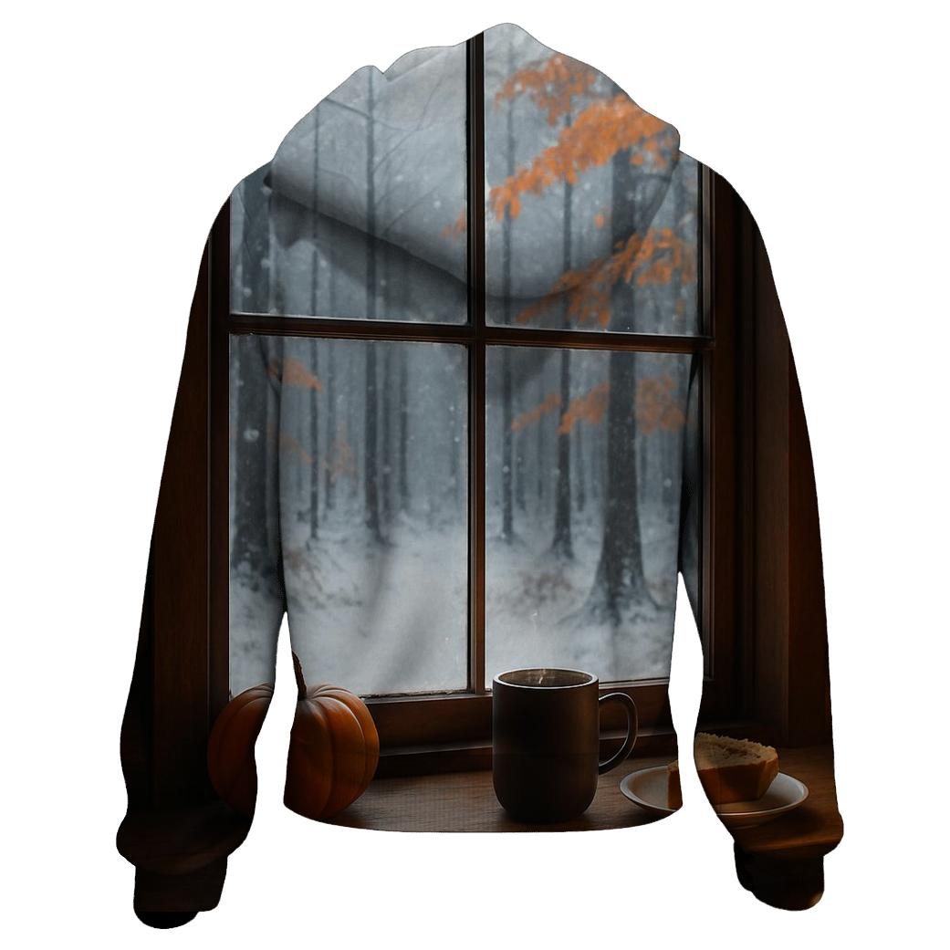 Cozy Cabin Window Thanksgiving View graphic hoodies