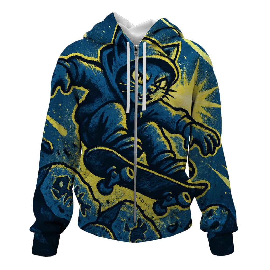 Meteor Shower Skatepark Cat graphic hoodies