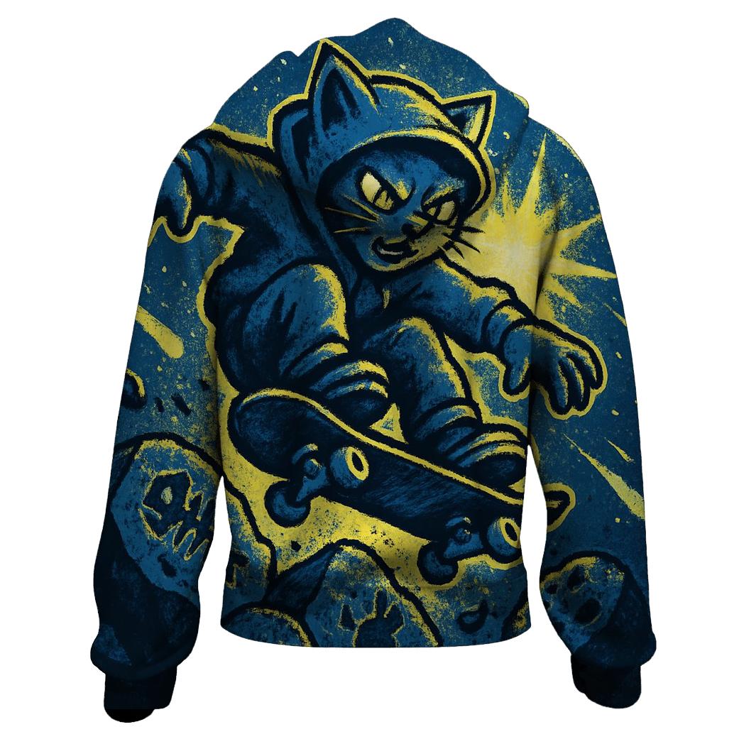Meteor Shower Skatepark Cat graphic hoodies