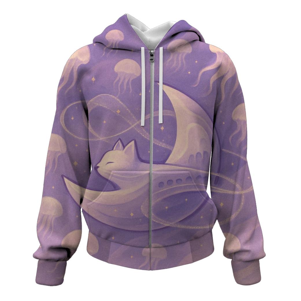 Dream Voyager Crescent Cat lightweight hoodies