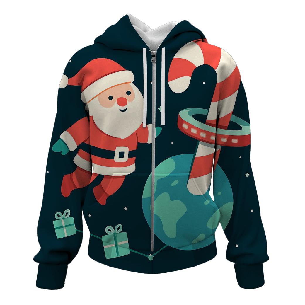 Orbiting Candy Cane Station zip-up hoodies