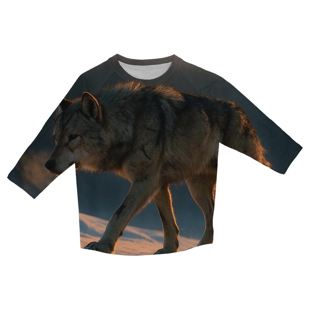 Alpha Wolf On Winter Ridge Patrol printed three quarter sleeve shirts