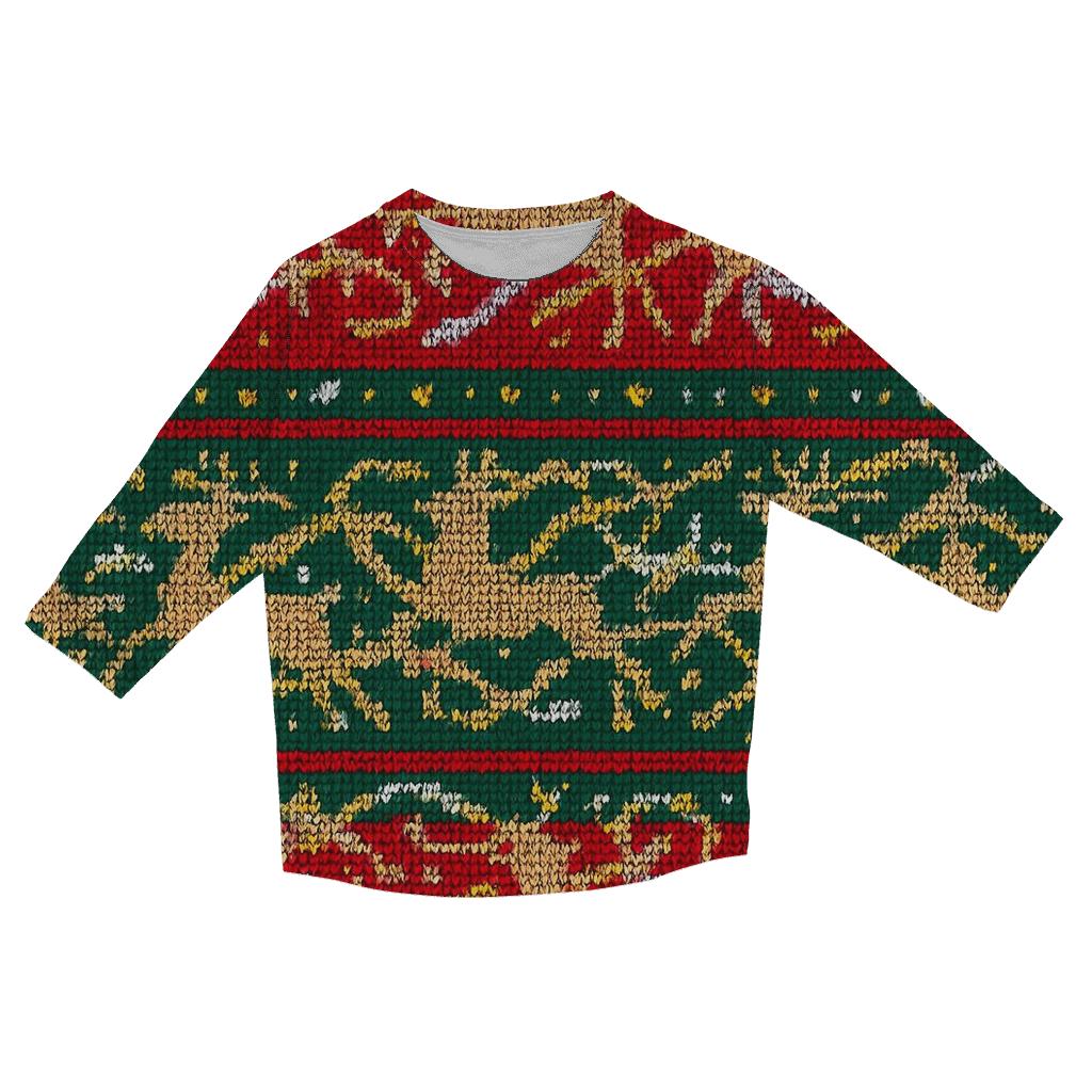 Tangled Tinsel Reindeer Stripe Design casual three quarter sleeve shirts