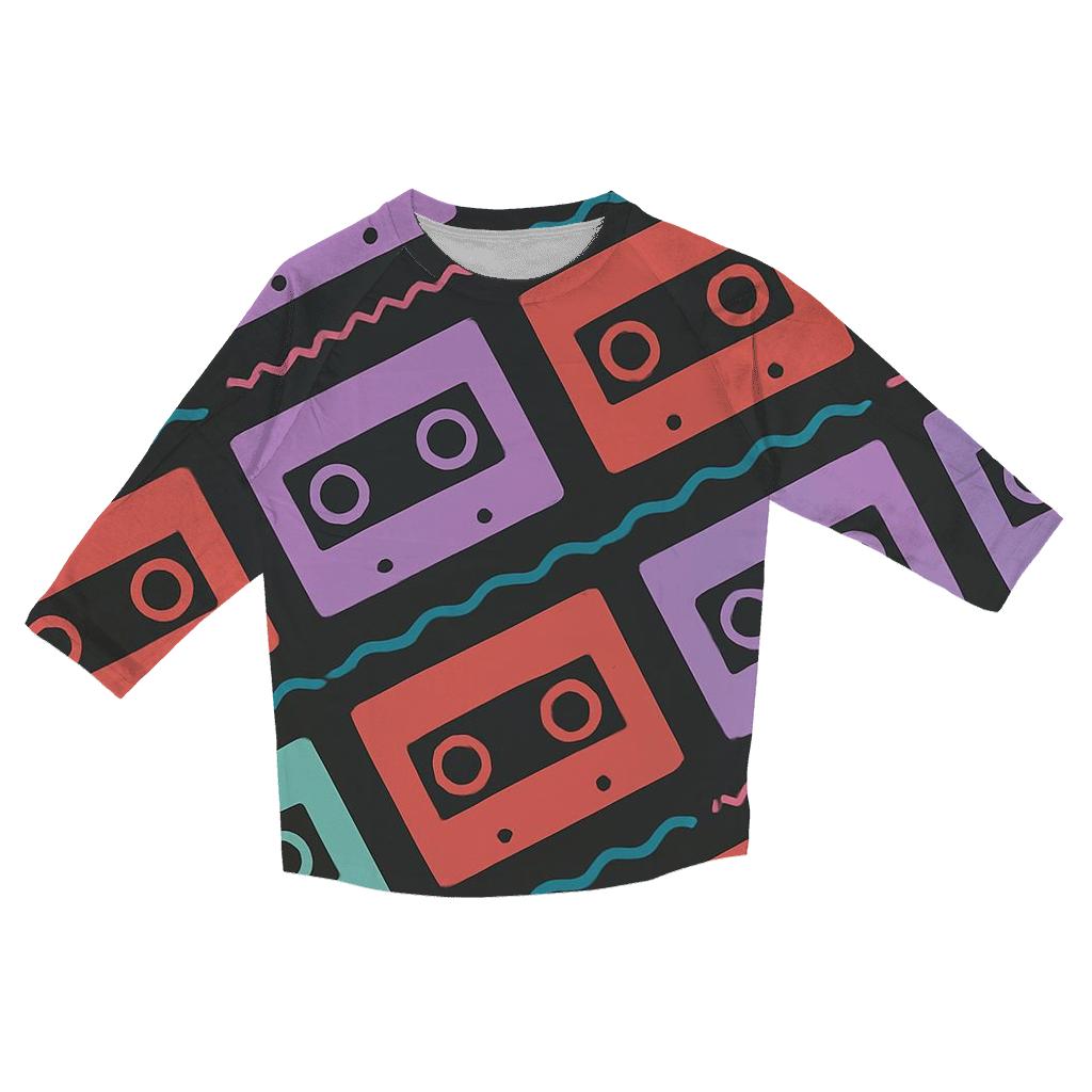 Retro Cassette Wave Stripes printed three quarter sleeve shirts
