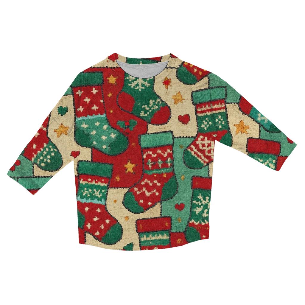 Mismatched Stocking Patchwork Design trendy 3/4 sleeve tops