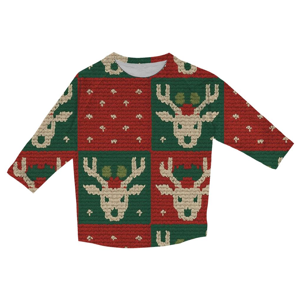Holly Crowned Reindeer Checkerboard Design cotton quarter sleeve shirts