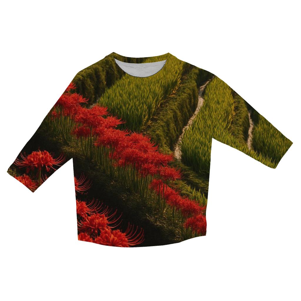 Rice Terrace Borders Of Wild Spider Lily fashion 3/4 sleeve shirts