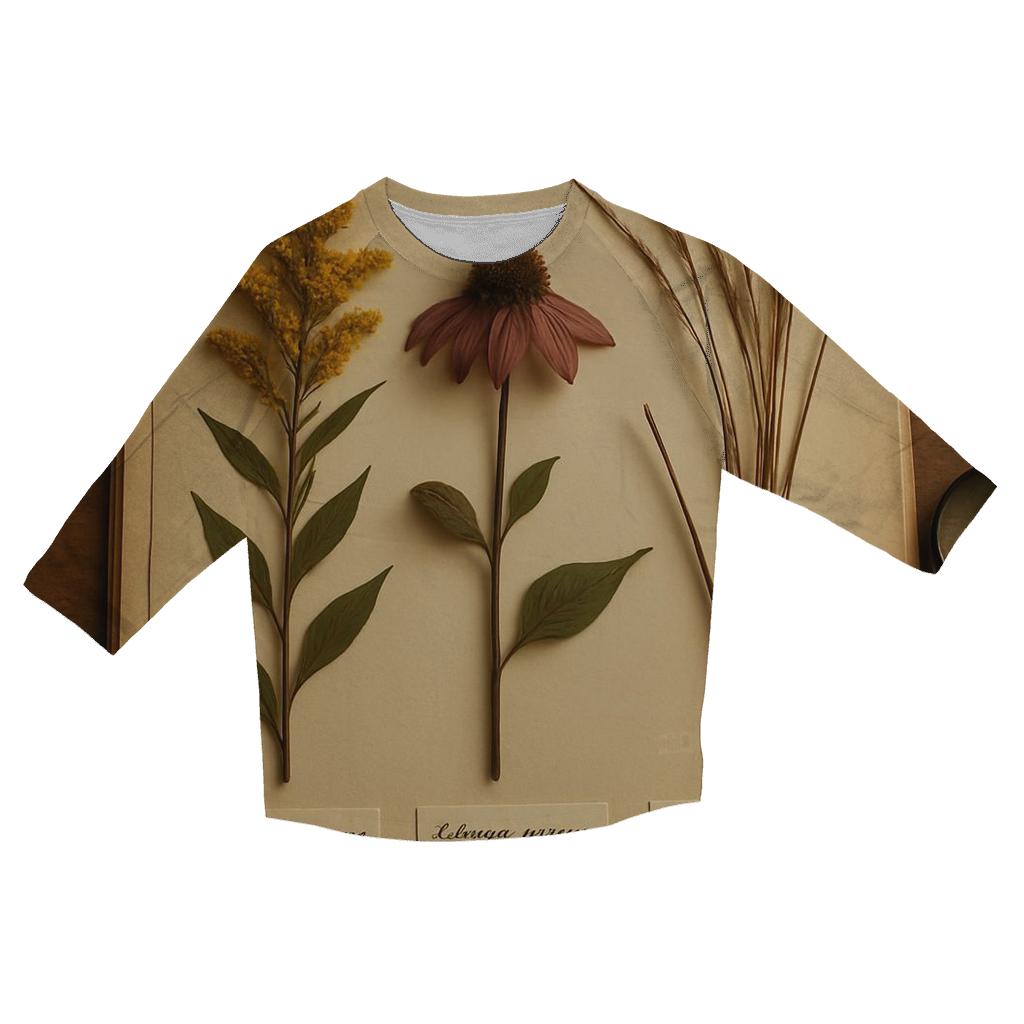 Herbarium Page Of Pressed Prairie Flowers trendy 3/4 sleeve tops