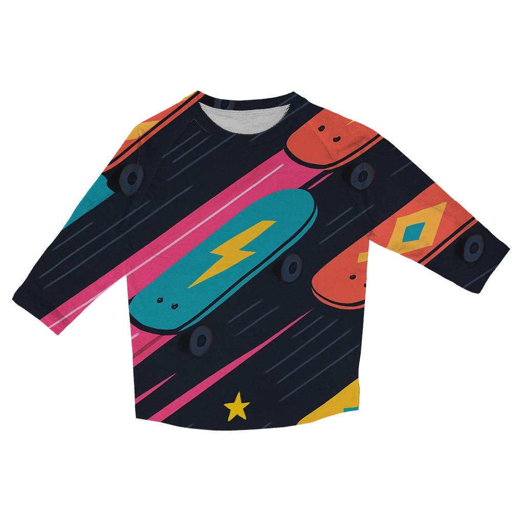 Neon Skateboard Streaks casual three quarter sleeve shirts