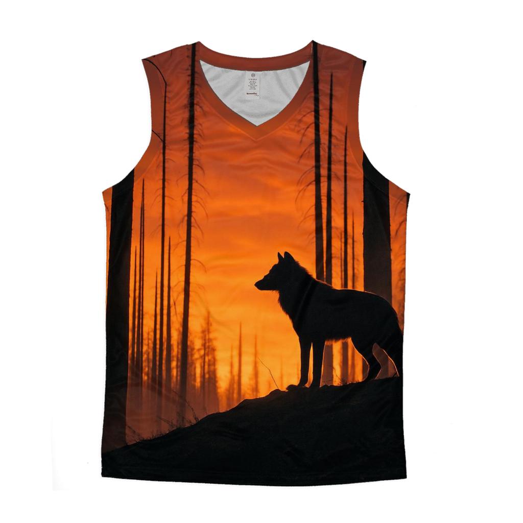 Wolf Silhouette On Burned Forest Ridge trendy fitted tank tops