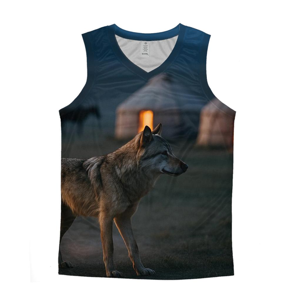 Steppe Wolf Beside Nomad Horse Camp sports performance tank tops