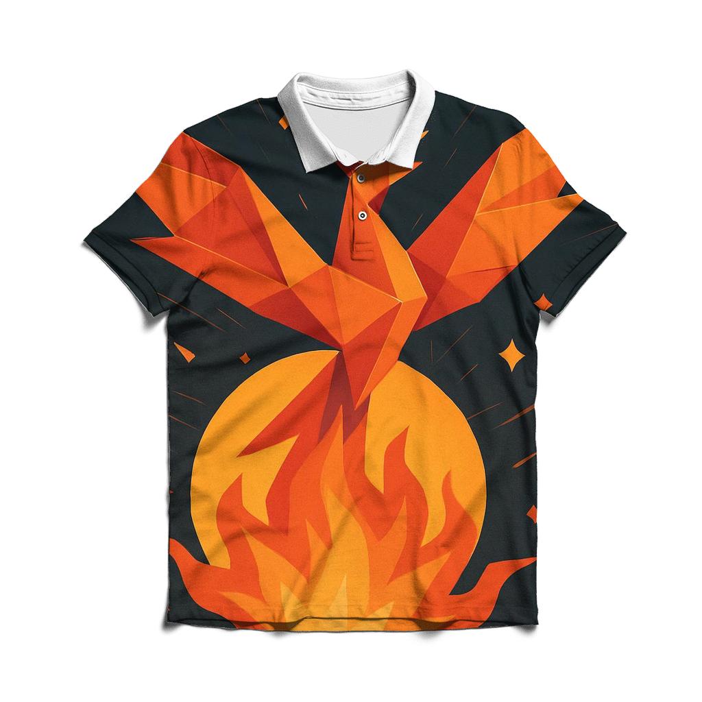 Solar Flare Origami Phoenix embroidered polo tops