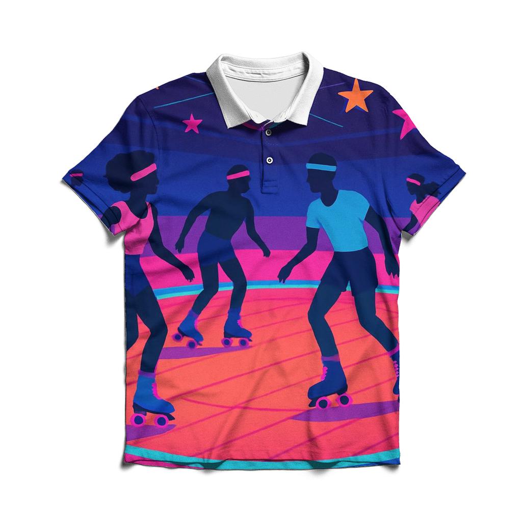 Neon Roller Rink Nights branded logo polo shirts