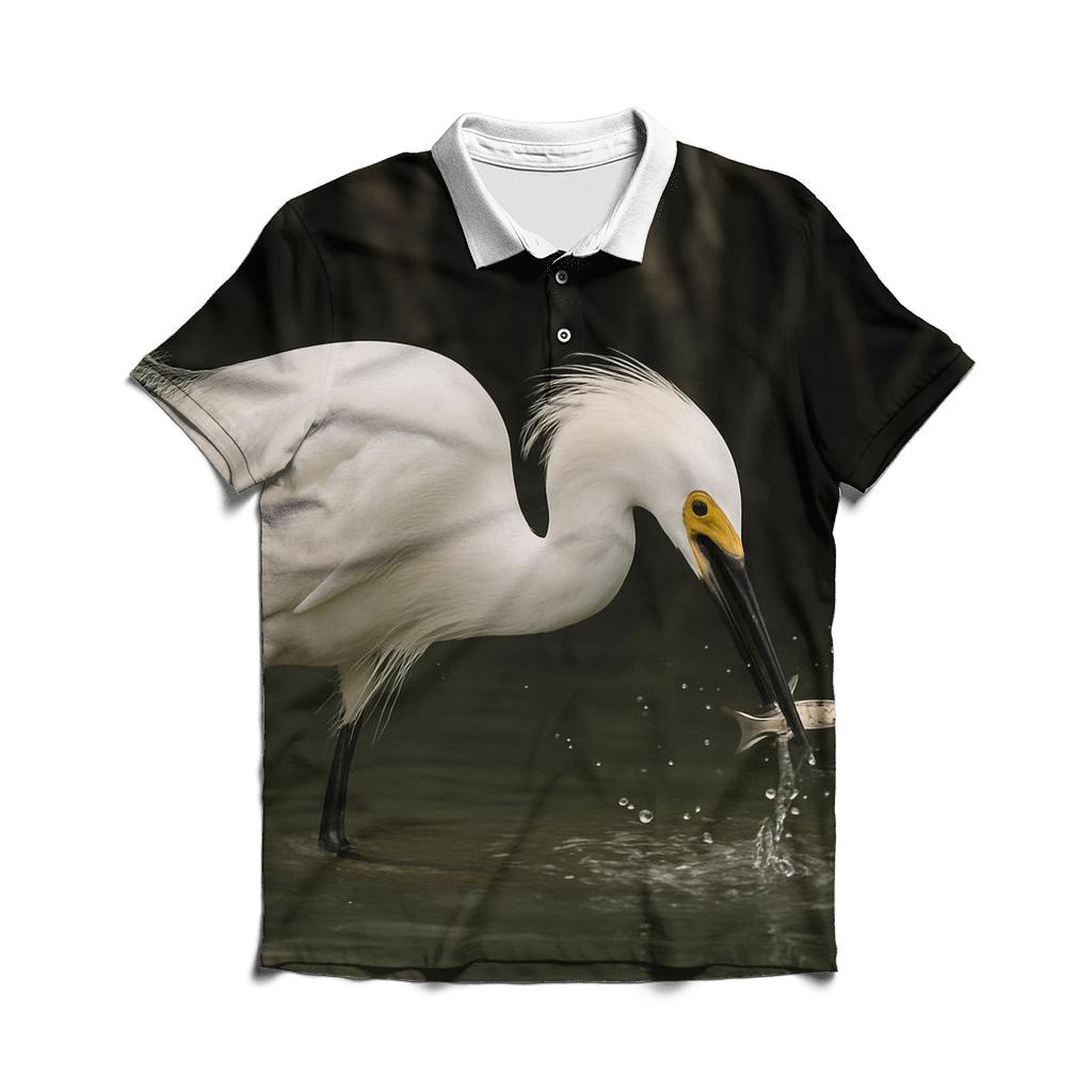 Mangrove Fisher Snowy Egret premium cotton polo shirts