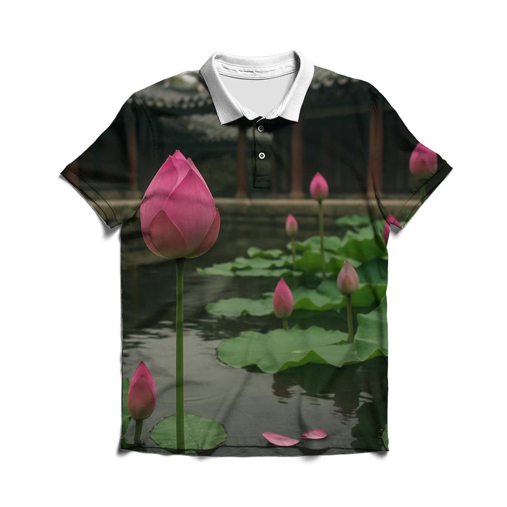 Lotus Leaves And Buds In Temple Courtyard casual sports polo shirts