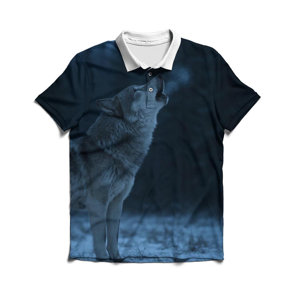 Blue Hour Wolf Chorus embroidered polo tops