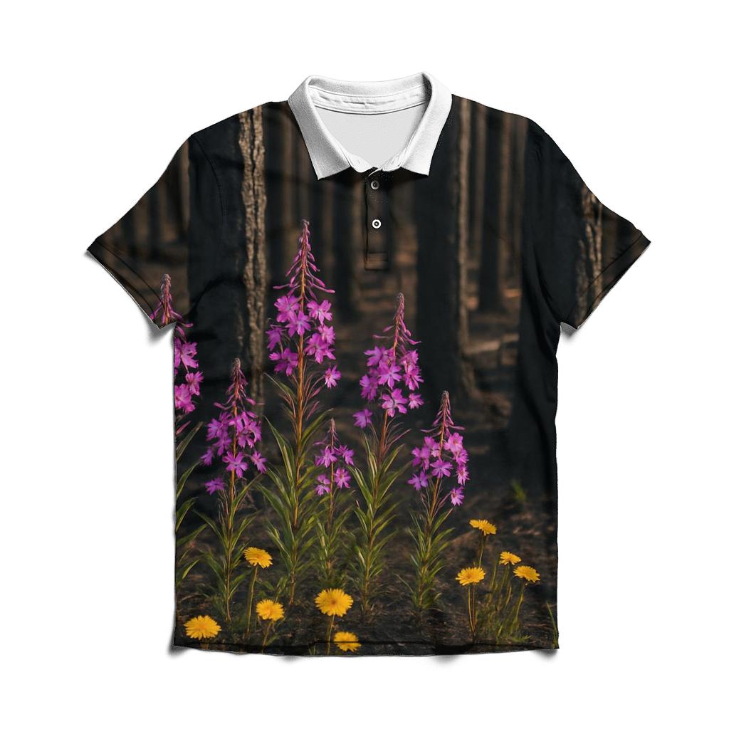 Wildflower Regrowth In Burnt Forest stylish collar polo tees