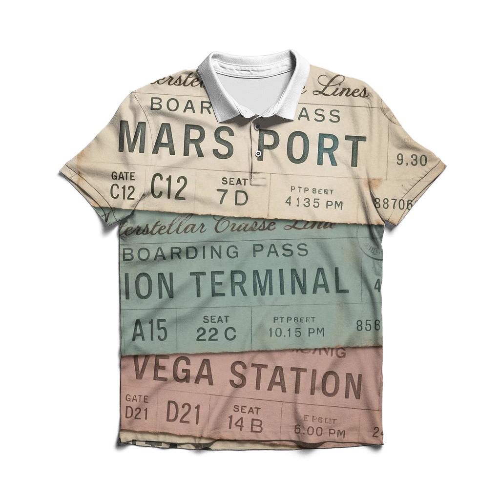 Retro Starliner Boarding Pass Collage personalized polo shirts