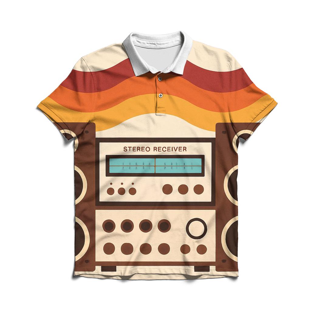 Analog Stereo Waves embroidered polo tops