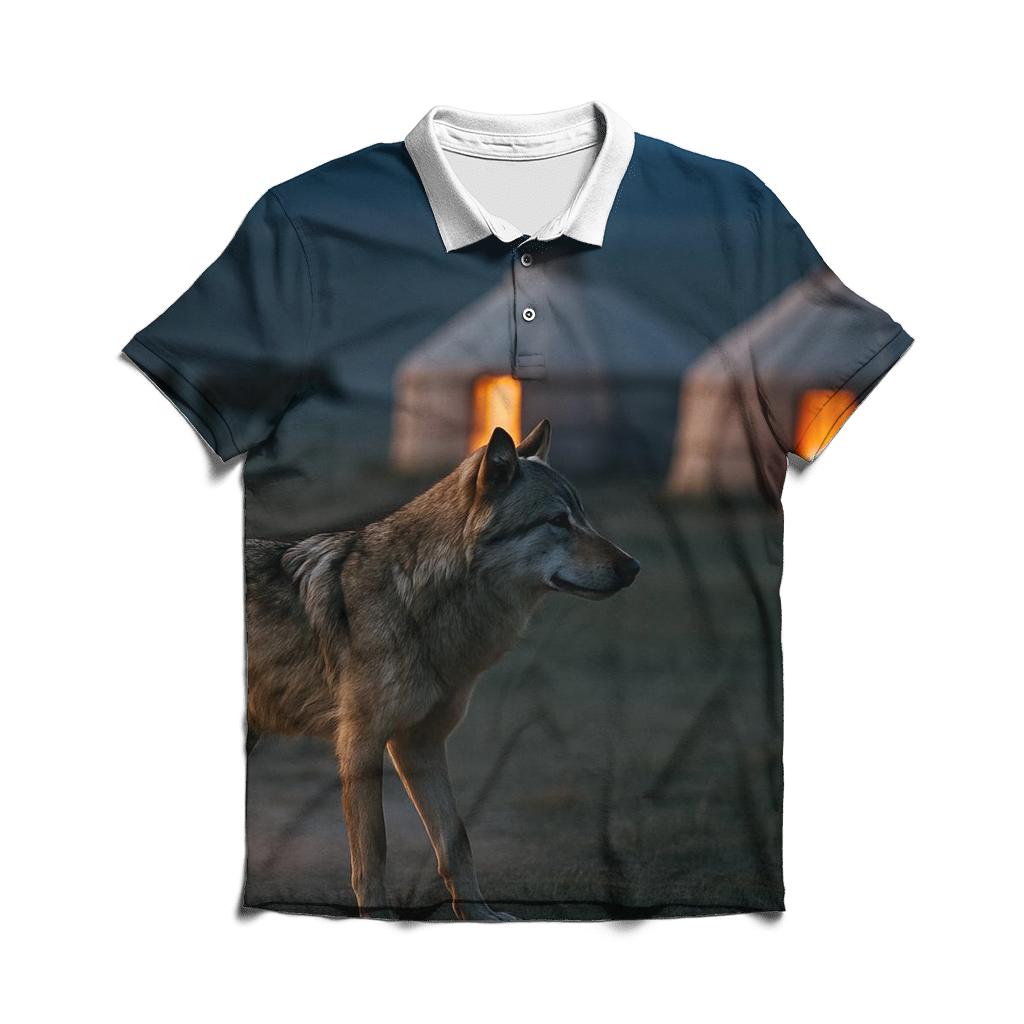 Steppe Wolf Beside Nomad Horse Camp stylish collar polo tees