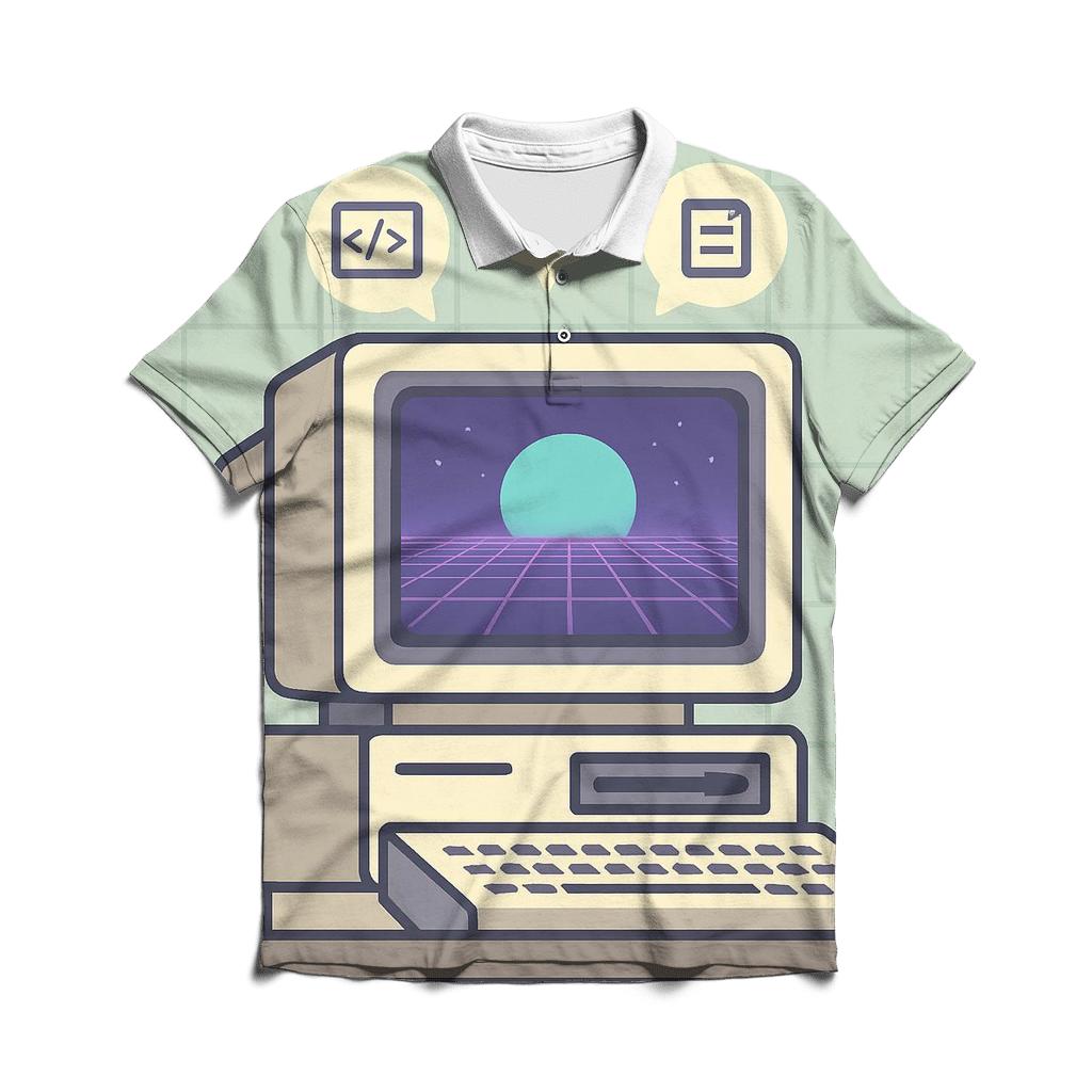 Retro Computer Dream Grid branded logo polo shirts