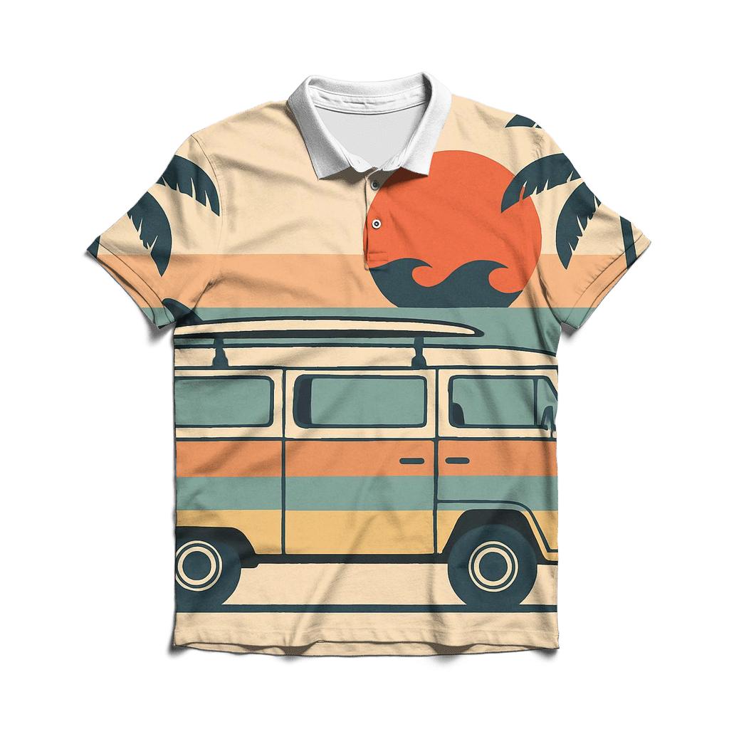 Sunset Surf Van Escape stylish collar polo tees