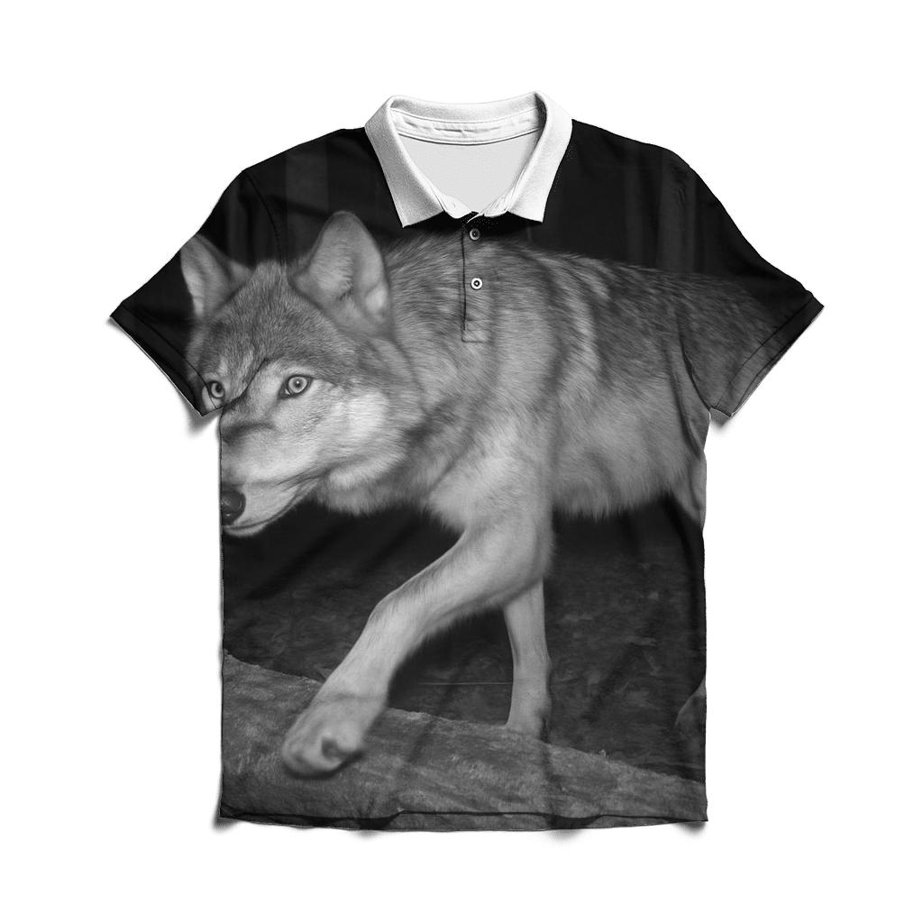 Forest Wolf Passing Hidden Camera Trap custom polo shirts