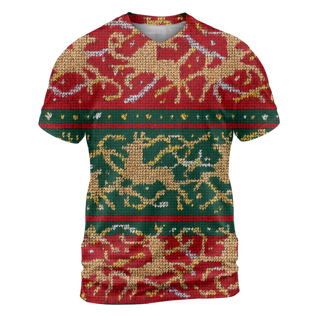 Tangled Tinsel Reindeer Stripe Design creative print fashion shirts