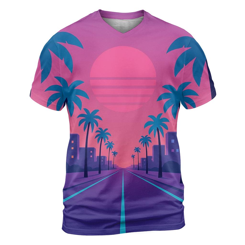 Laser Palm Boulevard artistic all-over print tops