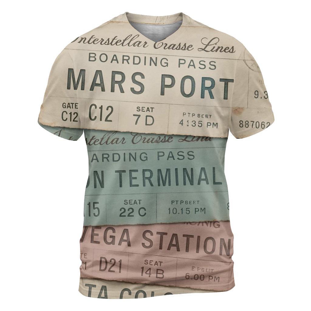 Retro Starliner Boarding Pass Collage trendy printed shirt styles
