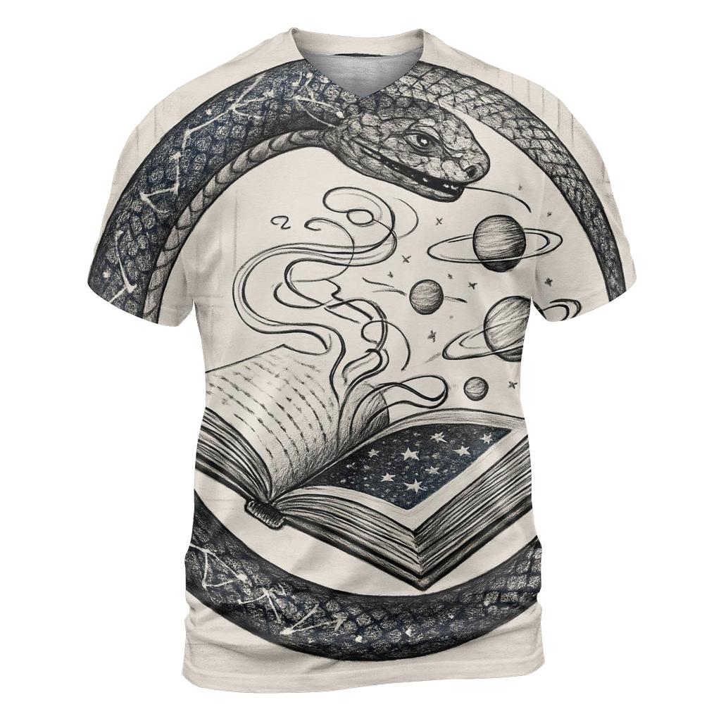 Astral Library Ouroboros artistic all-over print tops