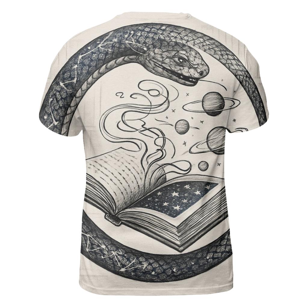 Astral Library Ouroboros artistic all-over print tops