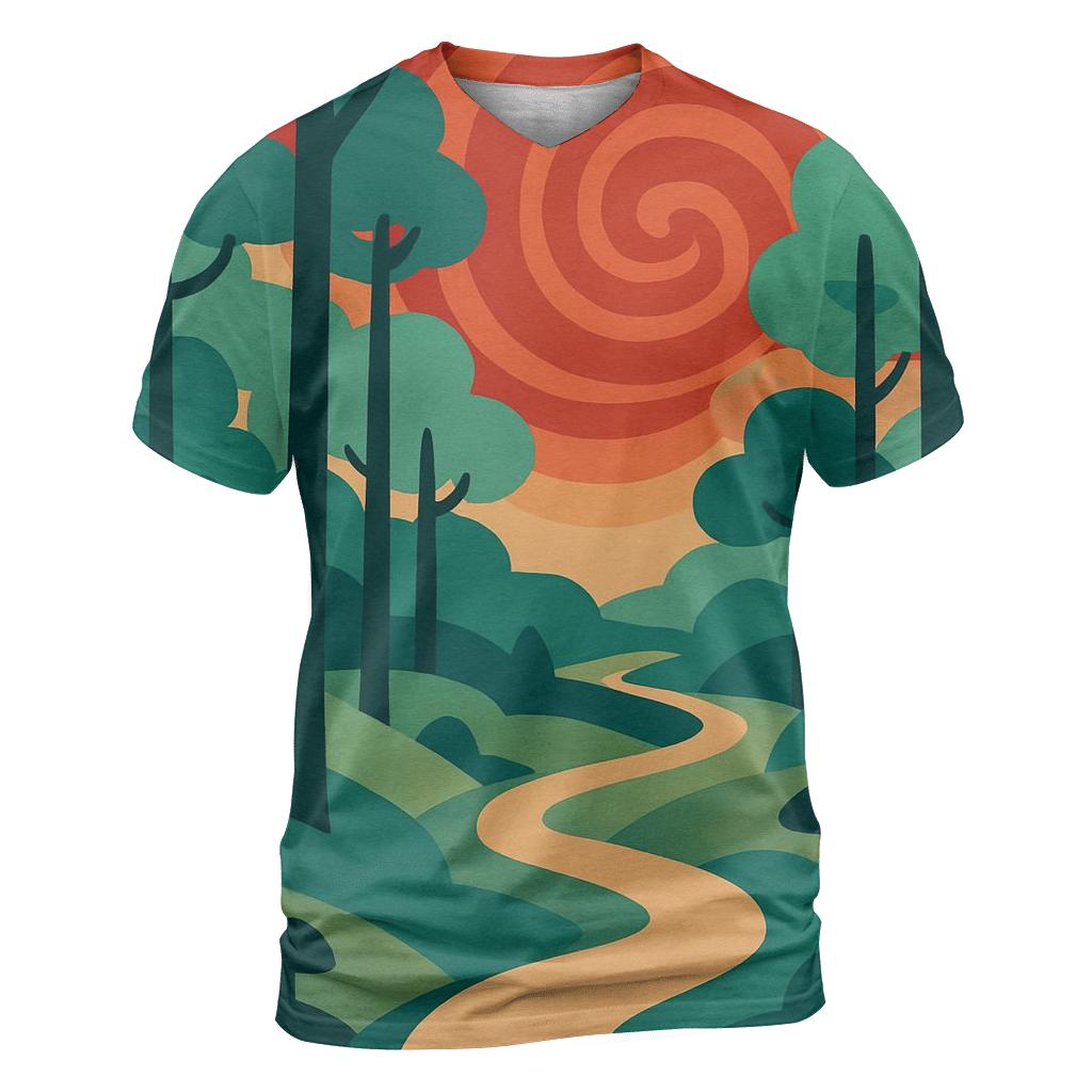 Psychedelic Forest Trail vibrant all-over design tees