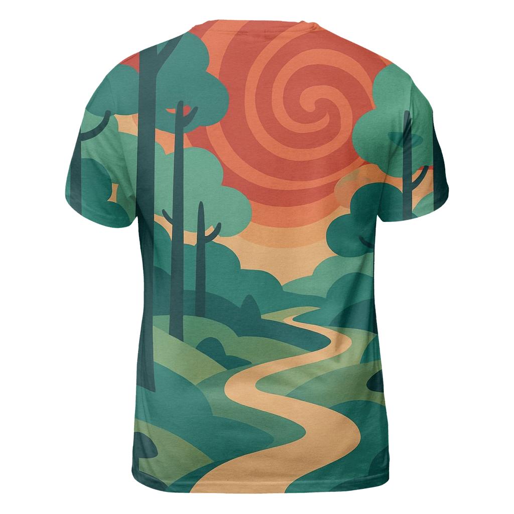 Psychedelic Forest Trail vibrant all-over design tees