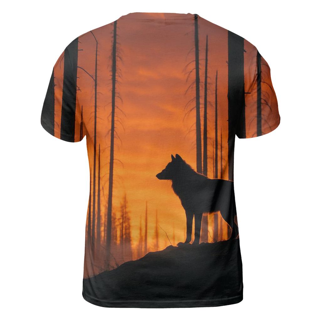 Wolf Silhouette On Burned Forest Ridge trendy printed shirt styles
