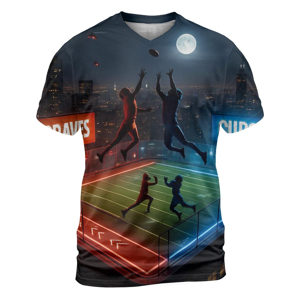 Skyline Rivalry On Rooftop Field statement graphic shirts