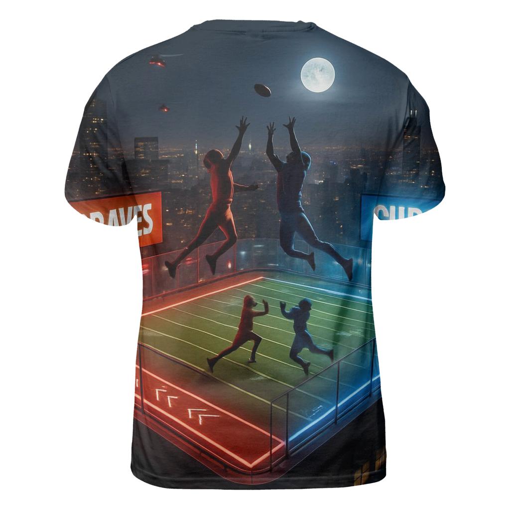 Skyline Rivalry On Rooftop Field statement graphic shirts