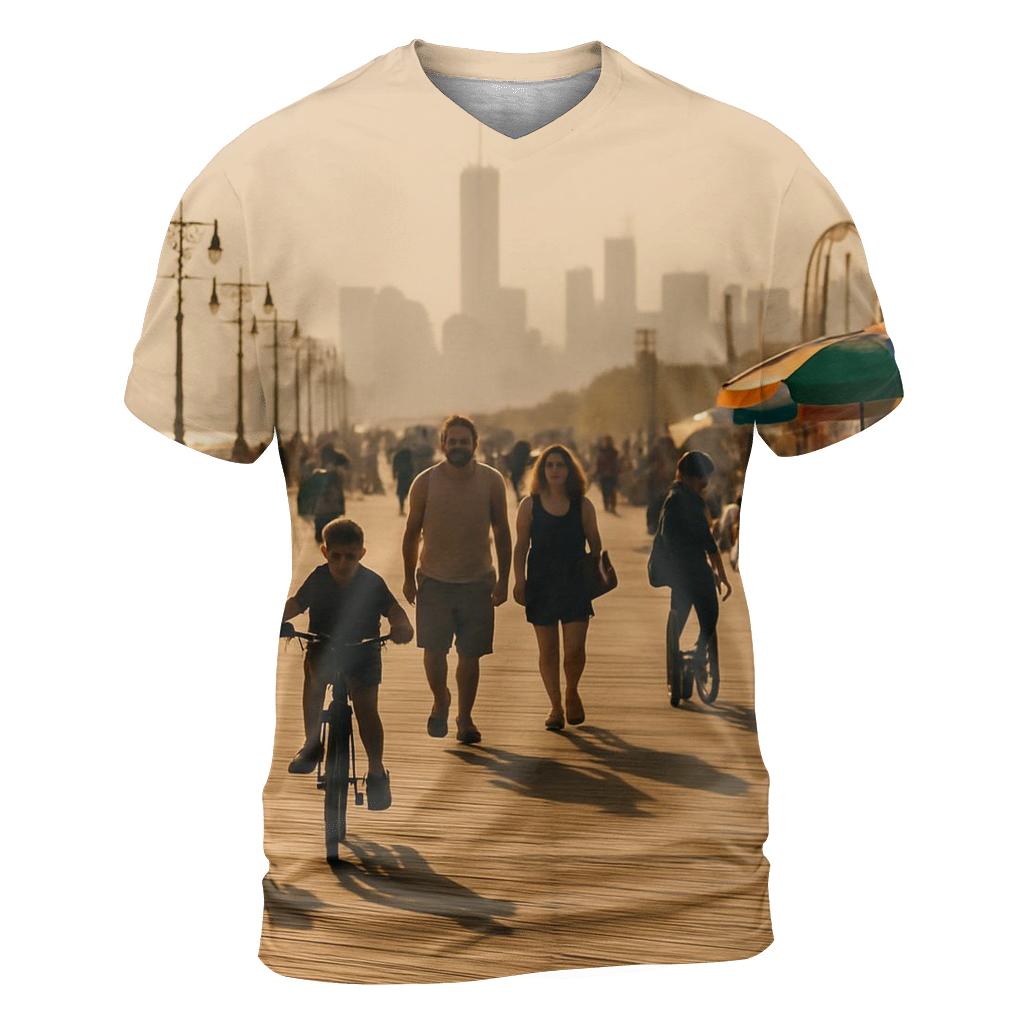 Coney Island Boardwalk With Distant Skyline custom all-over print shirts