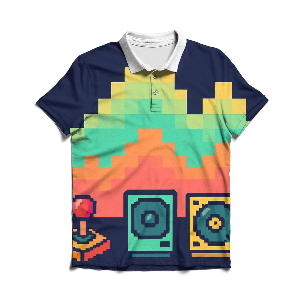 Pixel Arcade Soundwaves stylish collar polo tees