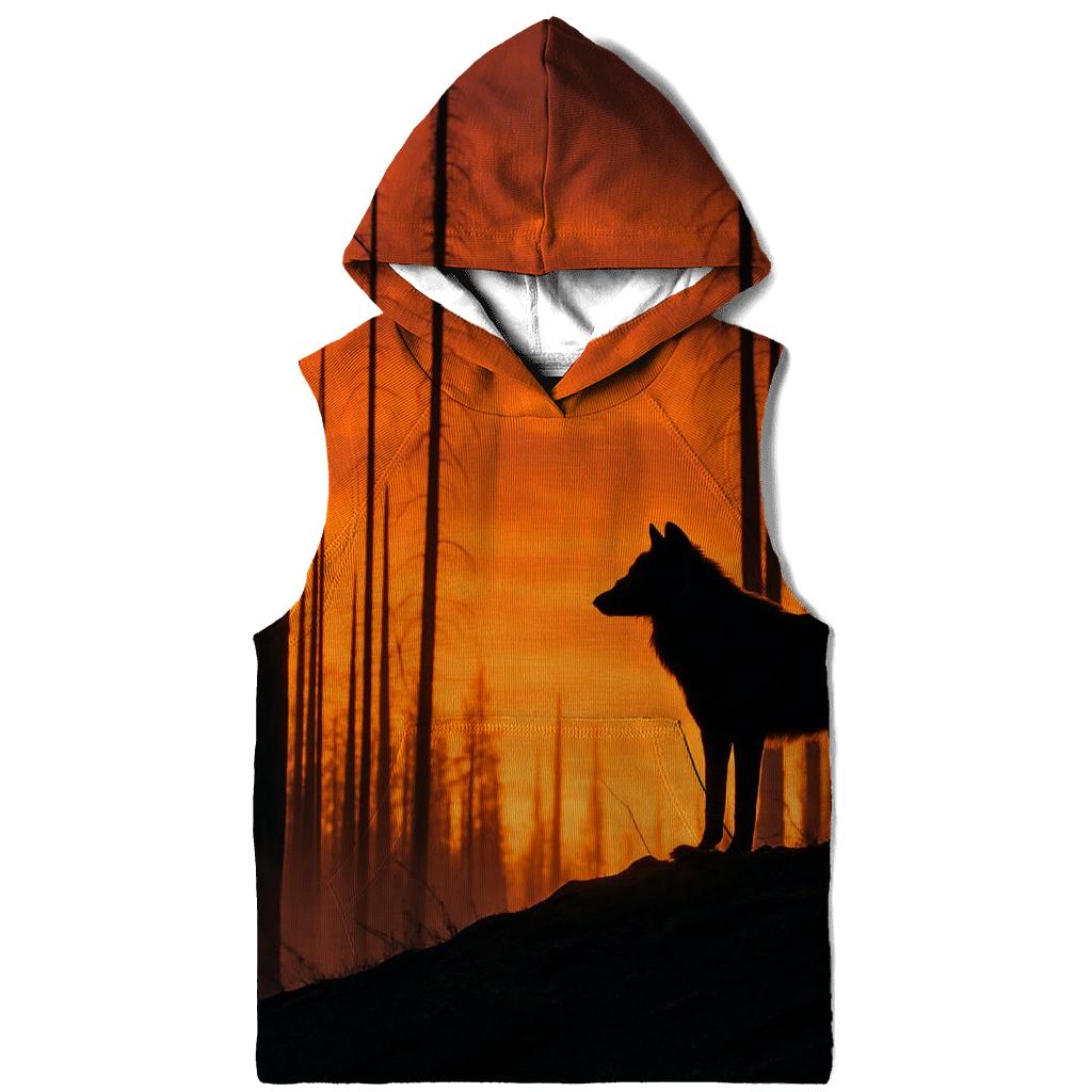 Wolf Silhouette On Burned Forest Ridge printed hoodies